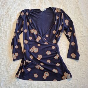 Boden women's 8R US 3/4 sleeve style wrap shirt blue minor fade VGUC